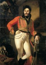 Портрет лейб-гусарского полковника Е. В. Давыдова, 1809 год Долгое время считалось, что на портрете изображен дальний родственник Е. В. Давыдова - Денис Давыдов, знаменитый партизан, участник Отечественной войны 1812 года